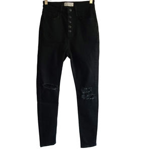 WE THE FREE Black Button Fly Busted Knee‎ Distressed Jeans OB1153075 Women's 26
